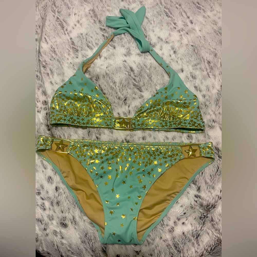 NWOT Victoria Secert bikini. Mint Green with stars. Size L
